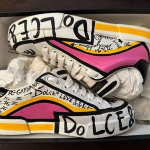 Dolce & Gabbana Pink and Yellow Graffiti Sneakers